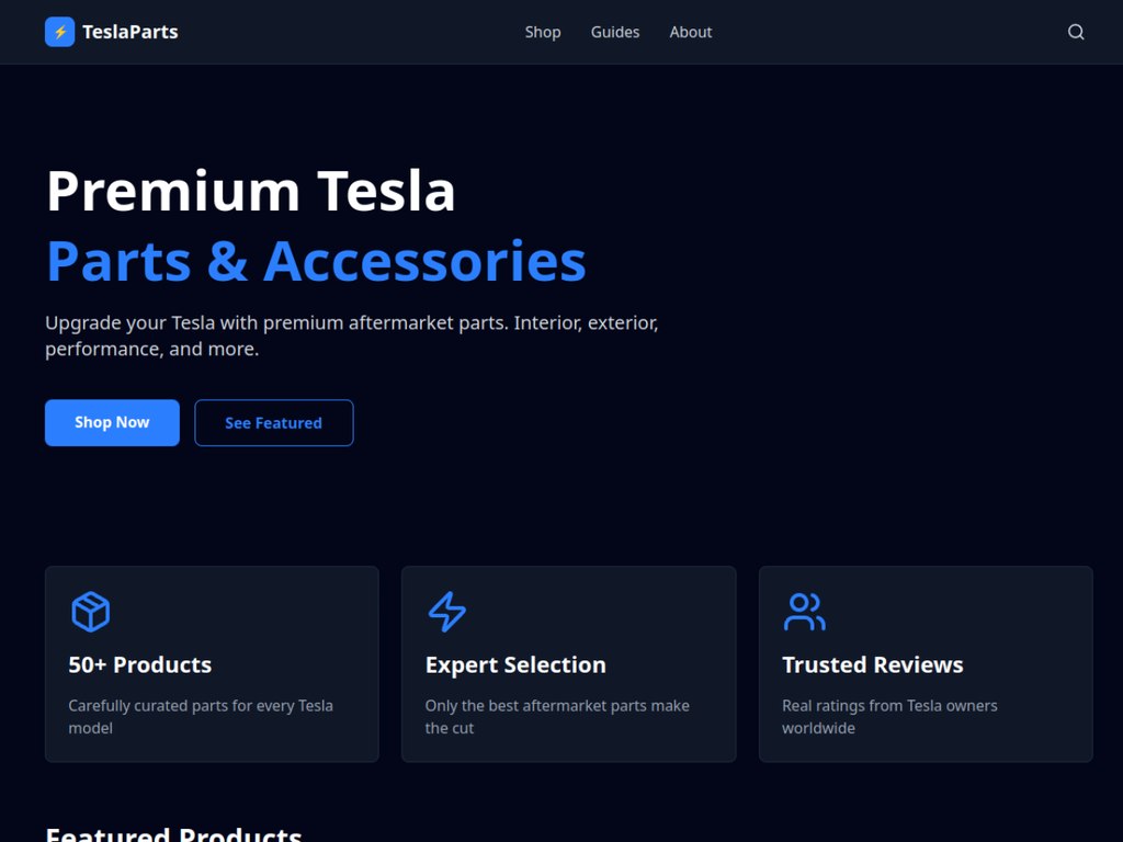 Tesla Parts site preview